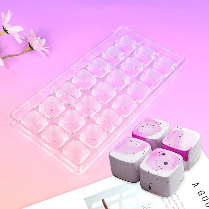 TUKE Square Polycarbonate Chocolate Mold 21 Cavities Premium Plastic Mold for Chocolate Making, Candy, Desserts – Food-Grade, Durable & Easy Release for DIY Home Baking (F_ Square)