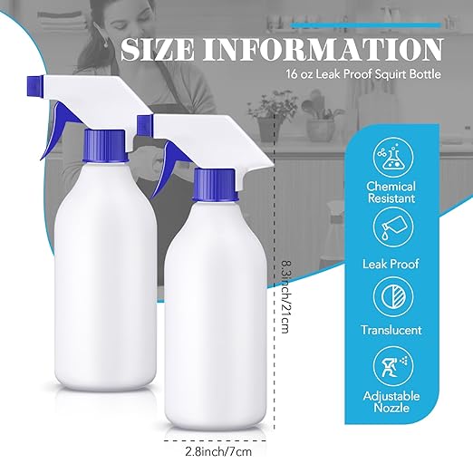 Tanlade 30 Pcs Plastic Spray Bottles 16 oz Leak Proof Squirt Bottle Refillable Empty Spray Water Mist Sprayer with Nozzles for Hair Essential Oil Cleaning Solutions Plants Pets(Blue)