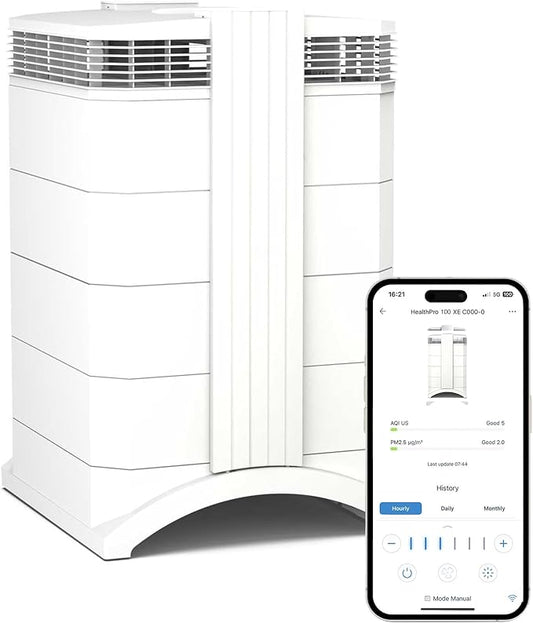 IQAir HealthPro Compact XE Air Purifier - Compact HyperHEPA Fration for Rooms up to 1240 sq ft - Allergens, Smoke, Dust, Mold, Pet Dander, Swiss Made, WiFi Enabled