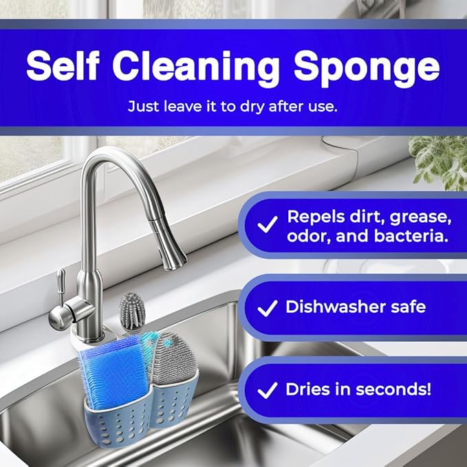 Silicone Dish Sponge Dish Scrubber (Oval and Square) - Dual-Sided, Food Grade Silicone Sponges for Dishes and Housecleaning 2-Pack