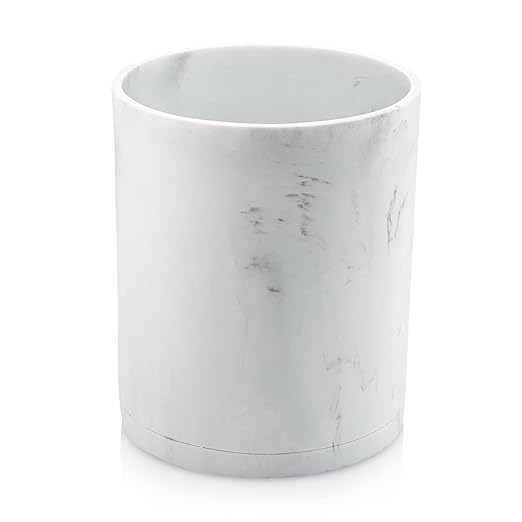 Essentra Home White Trash Can for Home or Office, 2.2 Gallon Capacity, Round Trash Can Part of Our Blanc Collection - Marble Finish