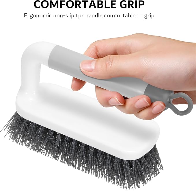 SetSail Scrub Brush, Small Cleaning Brushes with Handle, Comfort Grip Shower Scrubber for Cleaning Bathroom, Tub, Kitchen, Sink, Floor, Carpet, 2 Pack (Grey)