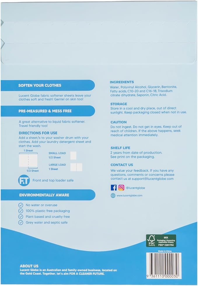 Lucent Globe Bulk Laundry Bundle - 2 x Laundry Detergent Sheets (128 Sheets) + 2 x Fabric Softener Sheets for Washer (128 Sheets)