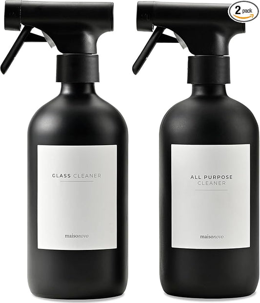 MaisoNovo Spray Bottle for Hair - 16.9 fl oz Black x 2 with 16 Labels