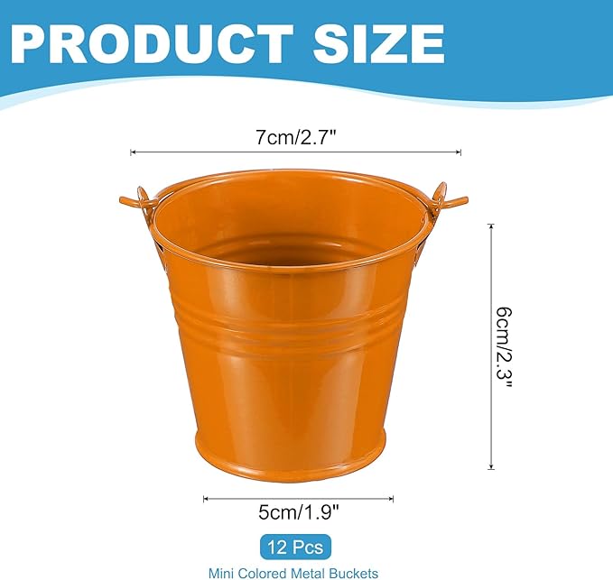 PATIKIL 2.7"x2.3" Small Metal Buckets with Handle, 12 Pcs Mini Galvanized Bucket Colorful Easter Buckets for Crafts Party Favors Decoration, Orange