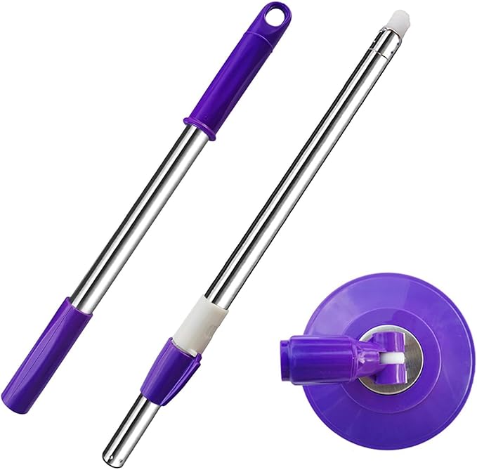 Spin Mop Replacement Mop Handle, 49-inch 360 Degrees Rotating Telescopic Replacement Mop Stick with Reinforced Plastic Disc for Spin Mop Bucket Cleaning System (Plastic Disc, Purple)