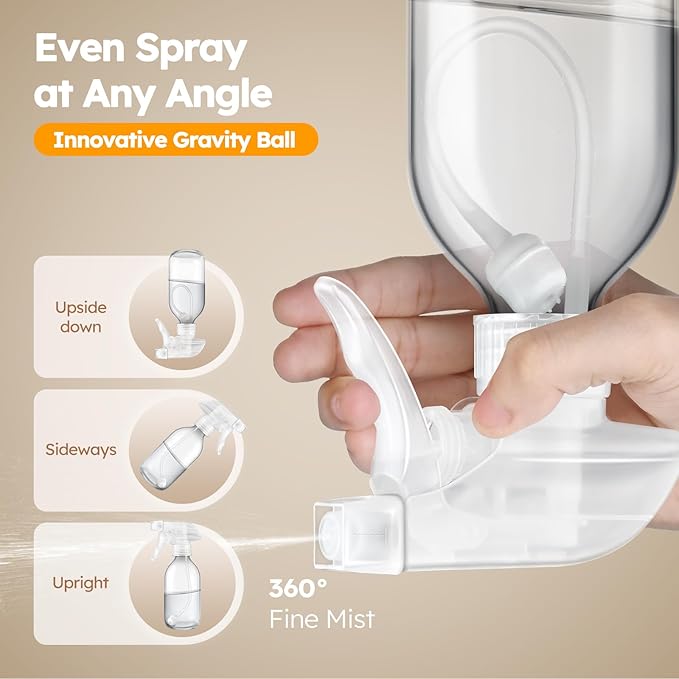 Tecohouse Glass Spray Bottles 8oz, 2 Pack 360° Glass Spray Bottle for Cleaning Upside Down Mister Squirt Bottle with Adjustable Nozzle for Hair, Plants, Pet Clear White Nozzles