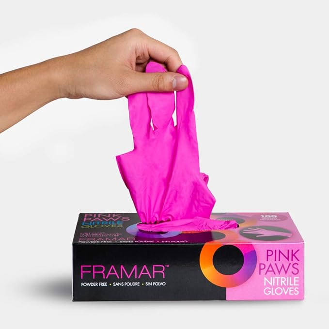 FRAMAR Pink Gloves Disposable Latex Free – Pink Nitrile Gloves Small, Disposable Glove Small, Powder Free, For Hair Dye, Salon, Cleaning, Tattoo, Food Prep, Mechanic, Extra Durable – 100 Pack