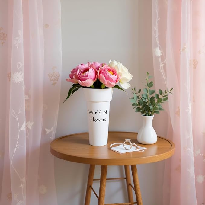 VITAGIR. Set of 6 Buckets for Cut Flowers in Plastic White Matte Color 14 Inch, Flower Buckets for Flower Bar Ideal for Displaying Flowers in Florist Shop or as Home.