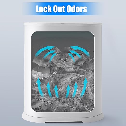 Anzoymx Stainless Steel Bathroom Trash Cans 1.8 Gallons Small Garbage Can with Pop up Lid, Dog Proof Narrow Wastebasket, Slim Waterproof Litter Trash Bins Set for Bedroom, Toilet, Office (White)