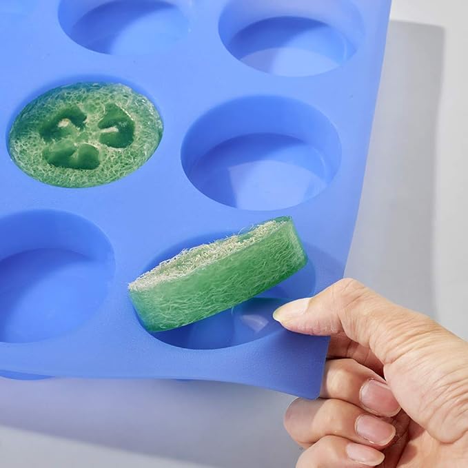 Big Round Silicone Soap Mold - 4oz, 3'' Round, Thick Individual Loofah Soap Molds with Uniform Big Size and Ease of Use - 14" x 11"