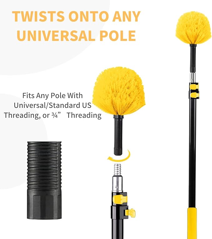 4 Pack Screw on Webster Cobweb Duster Head for Pole,Spider Web Remover Brush, Cobweb Duster Head Attachment,Fits Standard 3/4 inch Threaded Poles (4, Yellow)