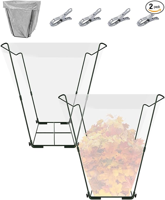 Joyhalo Outdoor Trash Bag Holder Stand - 2 Pack Heavy Duty Metal Garden Garbage Bag Support Frame for 30-45 Gallon Capacity, Multi-Use Portable Yard Leaf Bag Stand