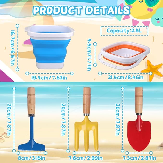 3PCS Collapsible Beach Bucket Sandbox Kit Building Toys for Kid, Small Pail for Washing Camping Fishing, Foldable Bucket Sand Pail Water Can for Garden Planting, Traveling, Beach Summer Toys Fun
