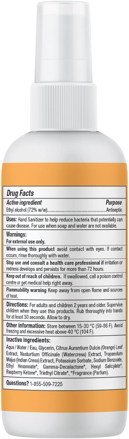 ATTITUDE Hand Sanitizer Spray for Adults and Kids, EWG Verified, Kills Bacteria and Germs, Vegan, Orange Blossom & Eucalyptus, 3.38 Fl Oz (Spray Bottle)