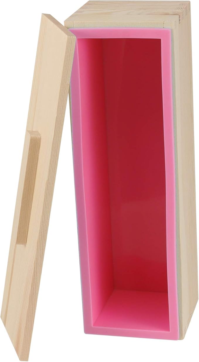 2 Pack 42 OZ Rectangular Soap Mold, Flexible Soap Loaf Mold with Wooden Cover and Box for Soap Making, Candle, Cake, Pudding, Chocolates