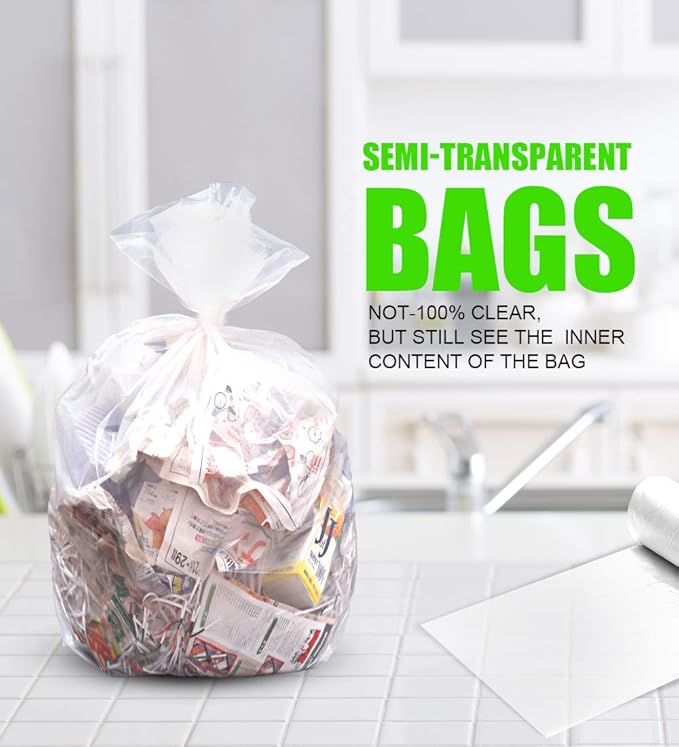 FORID 1.2 Gallon Garbage Bags, 220 Count, Small, Clear –Wastebasket Bin Liners for Bathroom, Bedroom, Office, Garbage Can - Durable & Thick Trash Bag