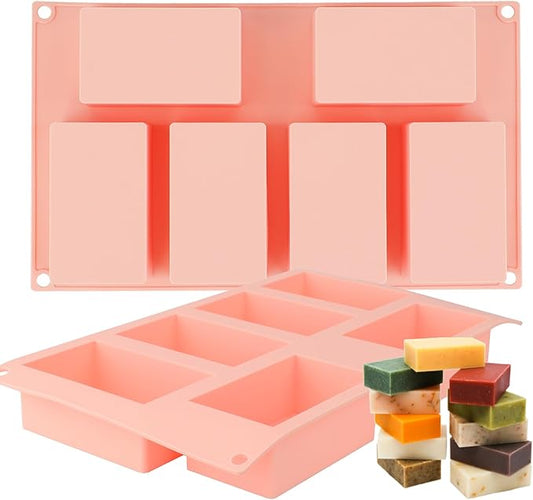 Nalchois Silicone Soap Molds, 6 Cavity Rectangle Silicone Molds for Craft Soap, Cake, Chocolate & Ice Cube Trays, Non-Stick Easy Release BPA Free Loaf Baking Pan Purple