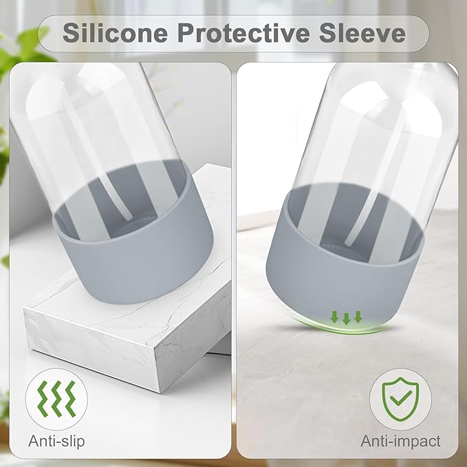 2 Pack Glass Spray Bottles with Silicone Sleeve, 16 oz Empty Refillable Containers with Adjustable Spray Nozzles, Spray Bottles for Hair, Cleaning Solutions and Plants Blue&Grey