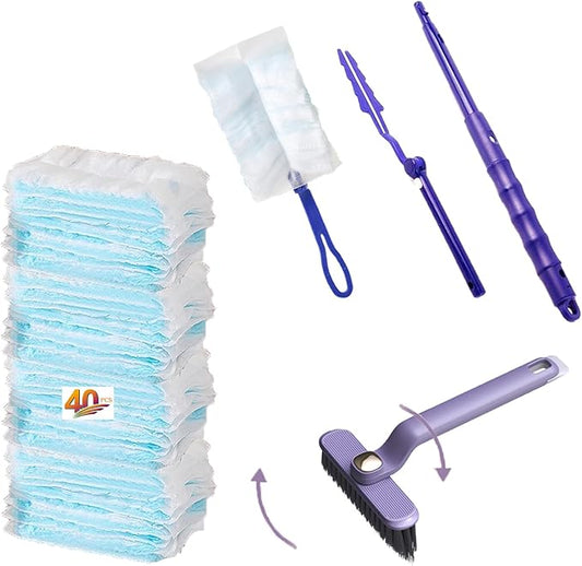 44 pcs Duster Refills for Swiffer Dusters, 40 Count Disposable Duster Refill Heavy Duty Dusters Refills Replacement Head 1 Long-Handled Brush and 2 Short-Handled Brushes, with 1 Cleaning Brush
