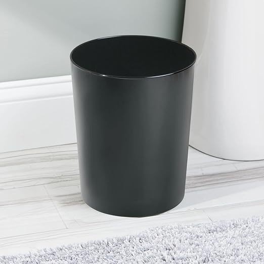 mDesign Round Metal Small 1.7 Gallon Recycle Trash Can Wastebasket, Garbage Container Bin for Bathrooms, Kitchen, Bedroom, Home Office - Durable Stainless Steel - Mirri Collection - Black