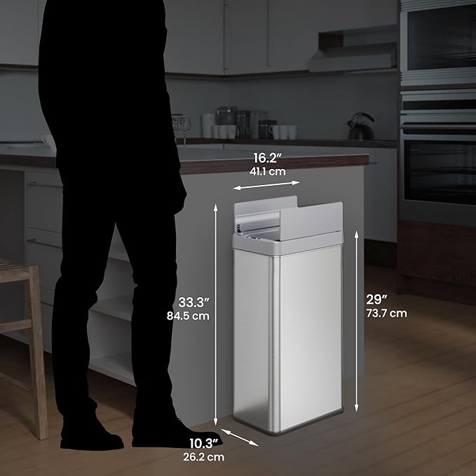 iTouchless 68 Liter / 18 Gallon Wings-Open Lid Sensor Kitchen Trash Can with Odor Filter, Dog-Proof Slim Automatic Large Capacity Stainless Steel Garbage Recycling Bin for Home Office Business Garage