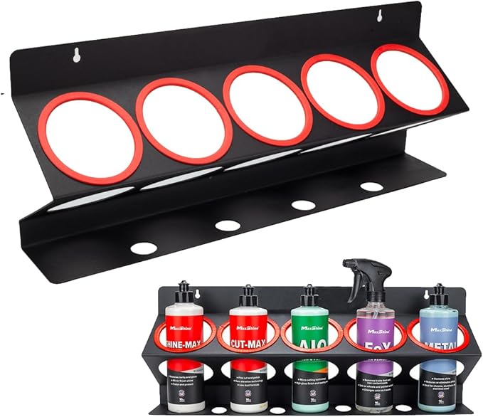 Universal Detailing Spray Bottle Holder - Mobile Detailing & Car Garage Organizer, Holds 5 Sprayers (16/32oz) with 4 Small Holes, Lightweight Design, Easy Wall Mounting (2)