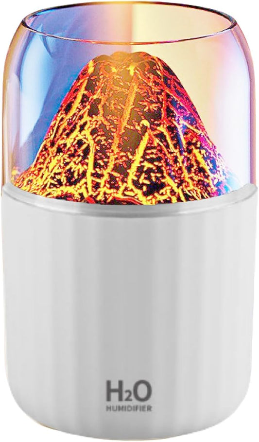 Colorful Volcano Humidifier, Ultrasonic Cool Mist Auto Shut-Off Car Diffuser, 2 Fog Mode Ultra Quiet Humidifier for Car Bedroom Office USB-300ml (White)