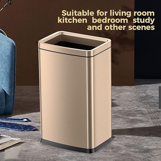 25L/6 Gallon Stainless Steel Square Trash Can, Large Kitchen Garbage Can, Office Commercial Trash Bin Champagne Gold Garbage Can, Large Open Top Waste Basket (25Lgold)