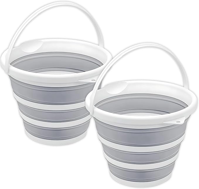 South Bend Components 2.6 Gallons Collapsible Bucket with Handle, Space Saving Design Portable Foldable Water Pail for Indoor/Outdoor, Mop, Boating, Camping, and Fishing (2-Pack)