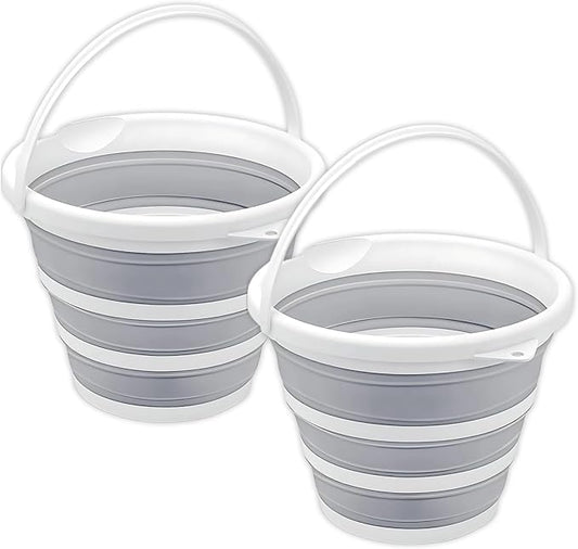 South Bend Components 2.6 Gallons Collapsible Bucket with Handle, Space Saving Design Portable Foldable Water Pail for Indoor/Outdoor, Mop, Boating, Camping, and Fishing (2-Pack)