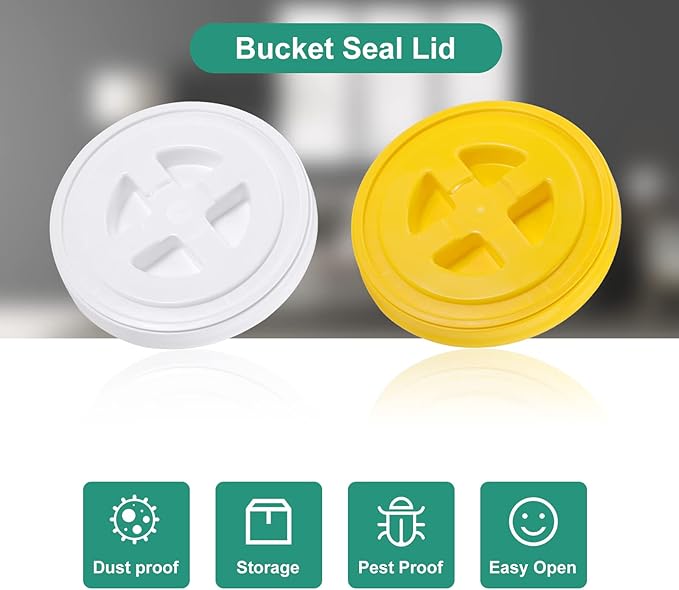 4 Pieces 5 Gallon Bucket Lid with Bucket Lid Opener,Plastic Storage Bucket Leak-Proof Screw Seal Lids,Pet Food Storage Container Lid for Home Paint Storage Buckets