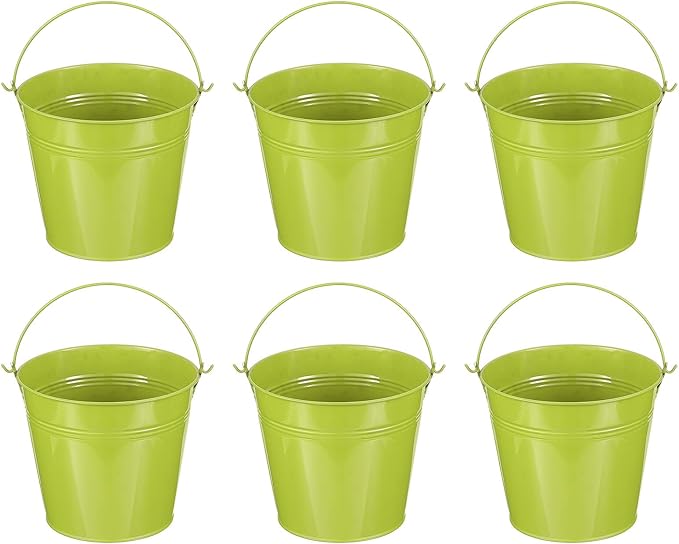 PATIKIL 5.9"x5.1" Small Metal Buckets with Handle, 6 Pcs Mini Galvanized Bucket Colorful Easter Buckets for Crafts Party Favors Decoration, Green