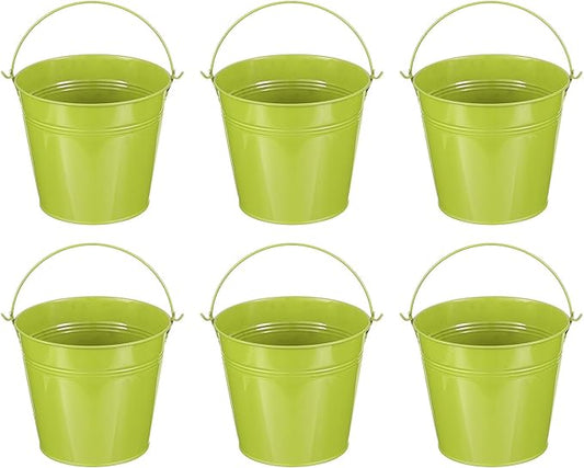 PATIKIL 5.9"x5.1" Small Metal Buckets with Handle, 6 Pcs Mini Galvanized Bucket Colorful Easter Buckets for Crafts Party Favors Decoration, Green