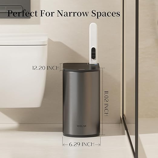 Bathroom Trash Can with Lid - Motion Sensor Smart Garbage Bin with Toilet Brush, 2 Gallon / 7L Small Automatic Trash Can, Odor-Control for Bathroom (Grey)