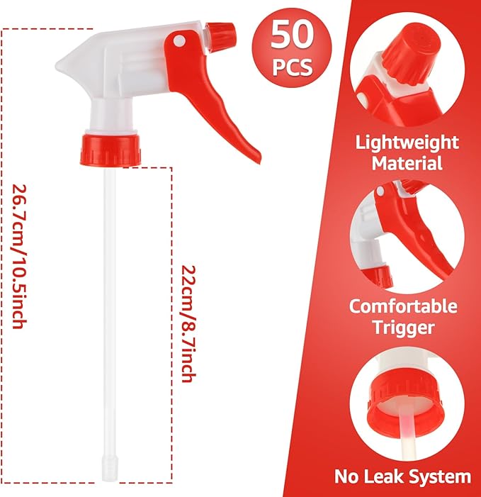 50Pcs Spray Bottle Nozzle Replacement, Spray Nozzle For Bottles, Replacement Spray Bottle Trigger, Leak Proof, Mist & Stream Spray, Fit Standard 28/400 Neck 8oz, 16oz, 32oz Bottles for Clean