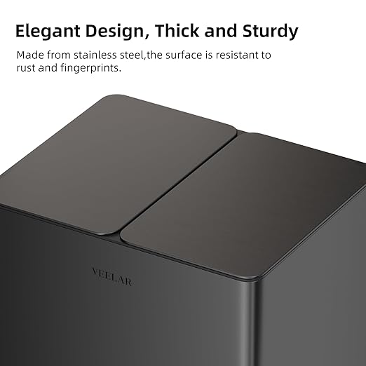 Kitchen Dual Trash Can - Double Touchless Garbage Bins 2 x 4 Gallon (2 x 15 L) with Lid, Stainless Compartment Trash and Recycle Bin Combo