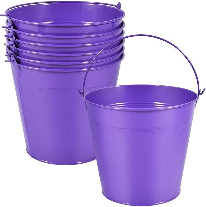 OBTANIM 7 Pack Purple Metal Buckets with Handle Galvanized Ice Pails for Plants, Succulents, Party Favors Organizing, Rustic Home Decor or Classrooms Pencil Storage (6 x 4.4 inch)