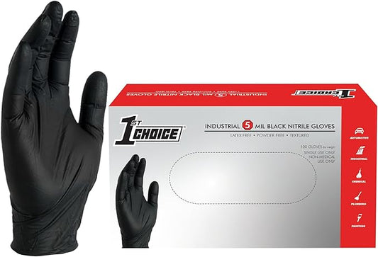 1st Choice Black Nitrile Gloves Disposable Latex-Free 5 Mil Textured for Cooking, Cleaning, Food Prep, XX-Large, Box of 100