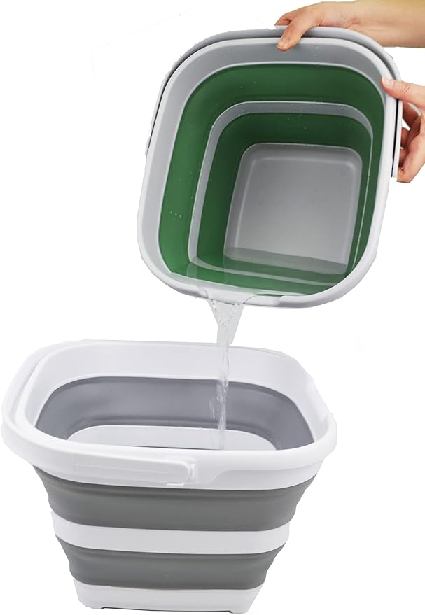 SAMMART 10L (2.6 Gallon) Collapsible Rectangular Handy Bucket (White/Grey, 1)