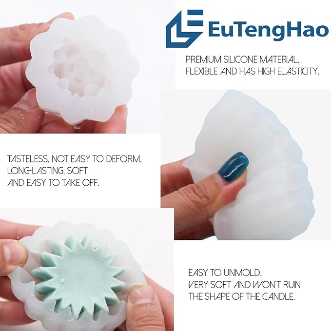 EuTengHao Succulent Silicone Molds, 3D Flower Resin Mold for Candle Soap Cake Decoration Making, Plant Flower Wax Scented Candle Soap Silicone Molds (10Pcs)