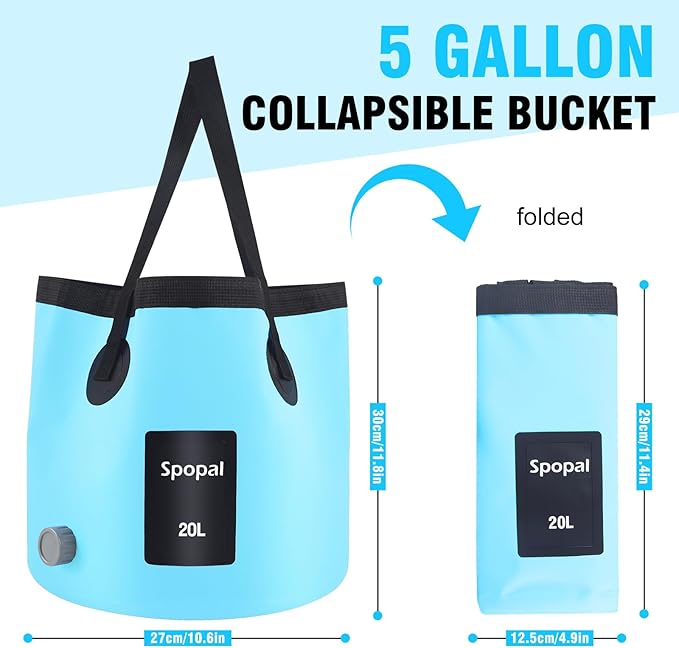 Collapsible Bucket with Handle 20L, Multifunctional Folding Water Container for Camping, Hiking, Traveling, Fishing, Laundry, Gardening, Waterproof, Durable, Lightweight