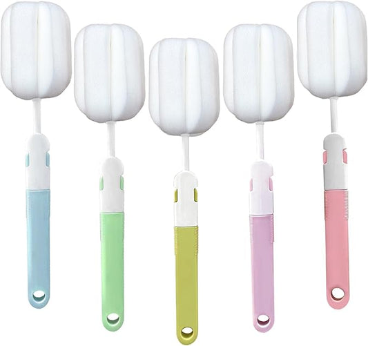Spong Bottle Brush 5PCS Cup Brushes Sponge Baby Bottle Brushes Long Handle Cup Scrubber Brush Portable Sponge Cleaning Brush (5 PCS)