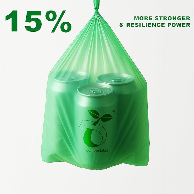 Trash Bags Compostable – 8 gallon 50 Pack, Handle-Tie, 0.67 Mil, Eco-Friendly, Tear-Resistant, Odor-Free, Durable for Small Kitchen & Office Use Durable & Convenient