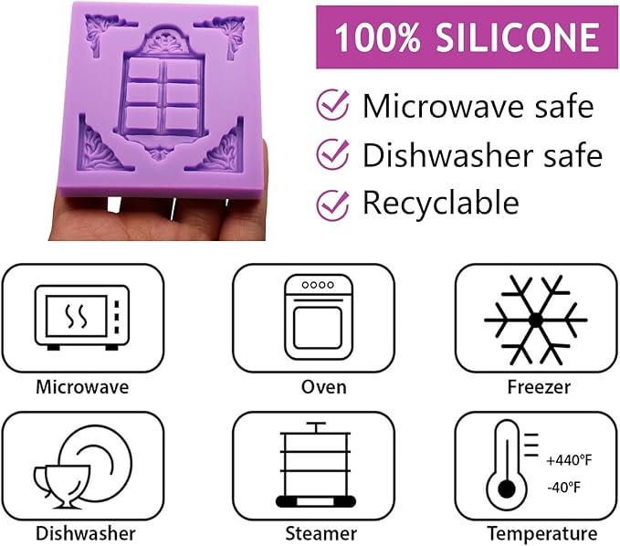 Window Silicone Fondant Molds, Door Chocolate Molds for Cake Decoration Cupcake Topper Candy Gum Paste Sugar Craft Polymer Clay Set of 3
