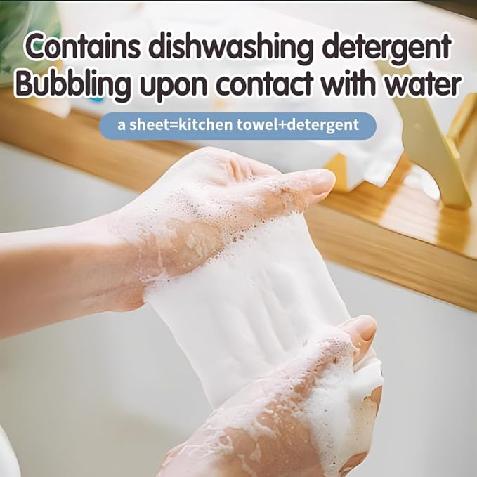 Reusable Dry & Wet Dish Soap Foam Wipes - Multi-Purpose Cleaning Towels for Kitchen, Bathroom, Travel | No Water Needed, Eco-Friendly, Reaches Hard-to-Clean Areas (60 Pack)