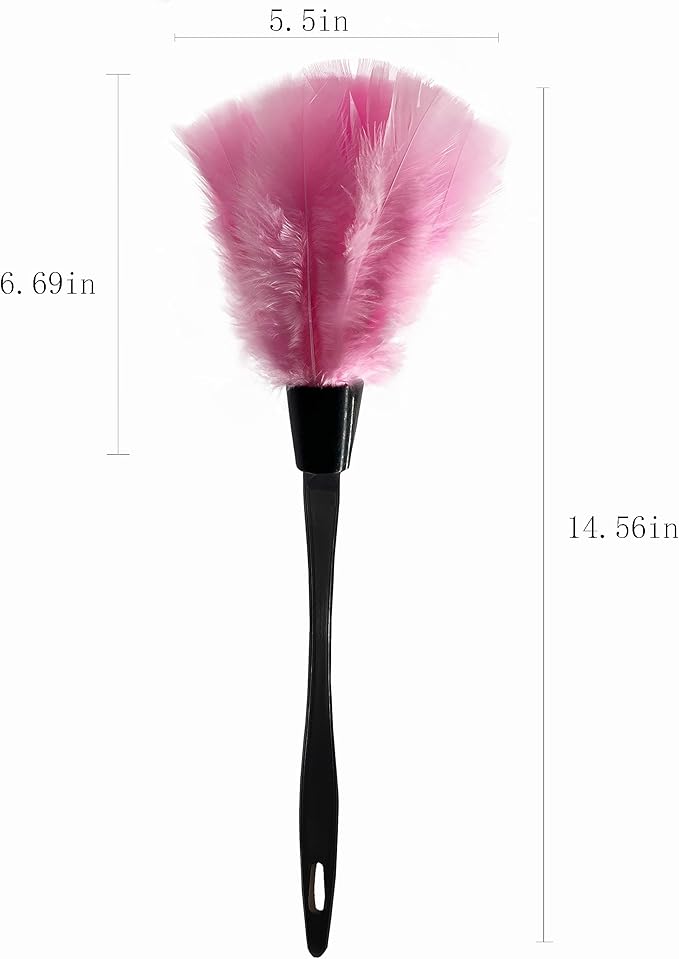 14 Inch Turkey Feather Duster – Lightweight Cleaning Brush for Home, Office, Furniture, Blinds, and Electronics（Pink）