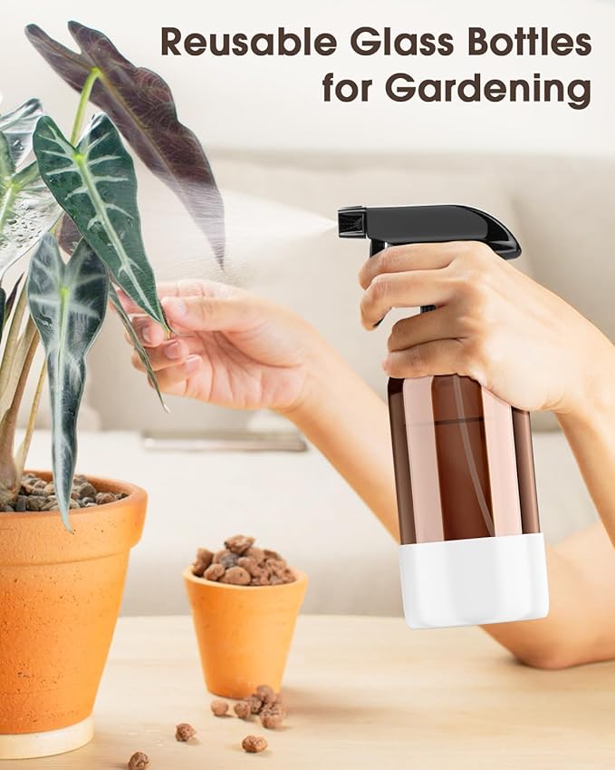 Glass Spray Bottle with Silicone Sleeve Protection, Amber Glass Spray Bottle Set for Window Cleaner Aromatherapy Facial Hydration Watering Flowers Hair Care 2 Pack/16 oz (White, 16 oz)