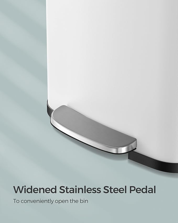 SONGMICS Kitchen Trash Can, 18-Gallon Stainless Steel Garbage Can, with Stay-Open Lid and Step-on Pedal, Soft Closure, Tall, Large and Space-Saving, White and Black ULTB520W68