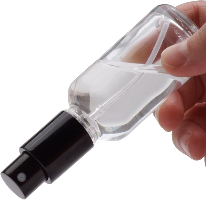 YIZHAO Clear Glass Spray Bottles 1oz, with Small Fine Mist Spray, Metal Cap, Refillable for Essential Oil,Travel,Cleaning,Perfume,Aromatherapy,Makeup – 12 Pcs